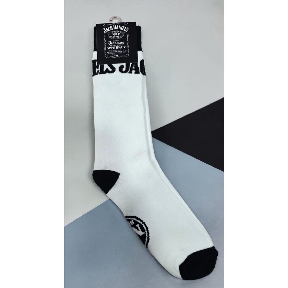 Jack Daniel’s Tennessee Whiskey Athletic Crew Socks White Black Logo New w/ Tags